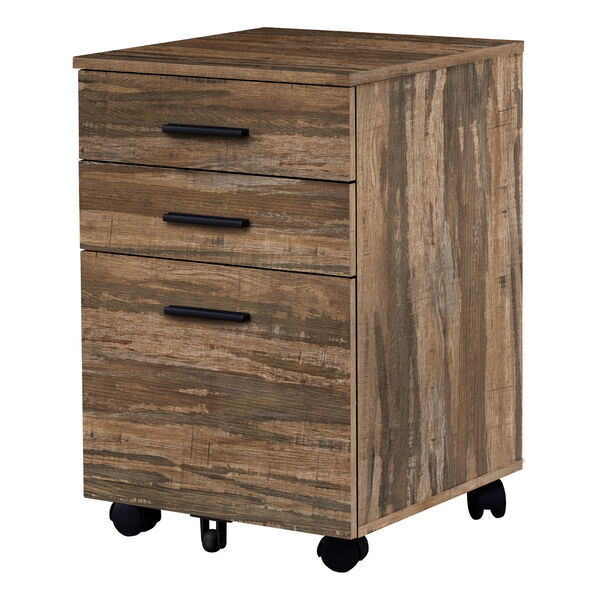 Brown and Black Filing Cabinet with Three Drawers on Castors, image 1