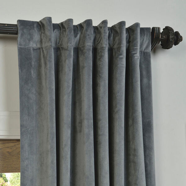 Natural Grey Blackout Velvet Pole Pocket Single Panel Curtain 50 x 84, image 4