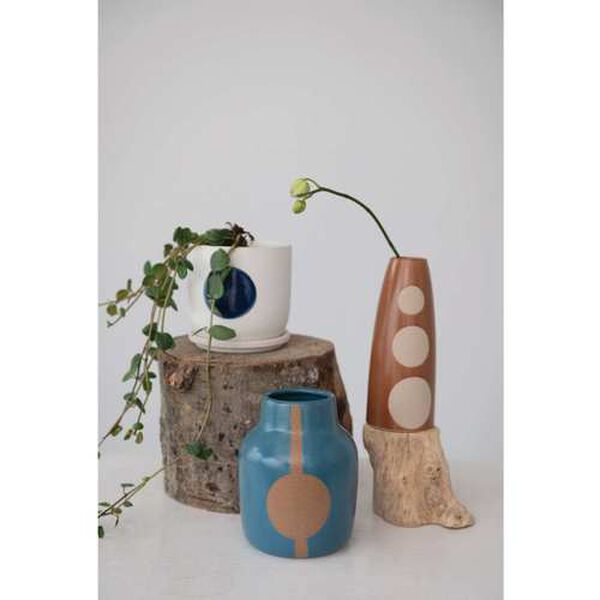 Blue Abstract Design Stoneware Vase, image 3