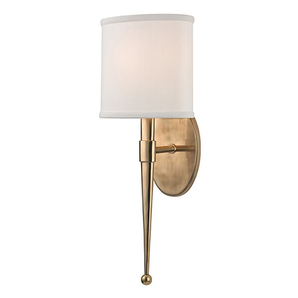 Madison Aged Brass One-Light Wall Sconce with White Shade, image 1