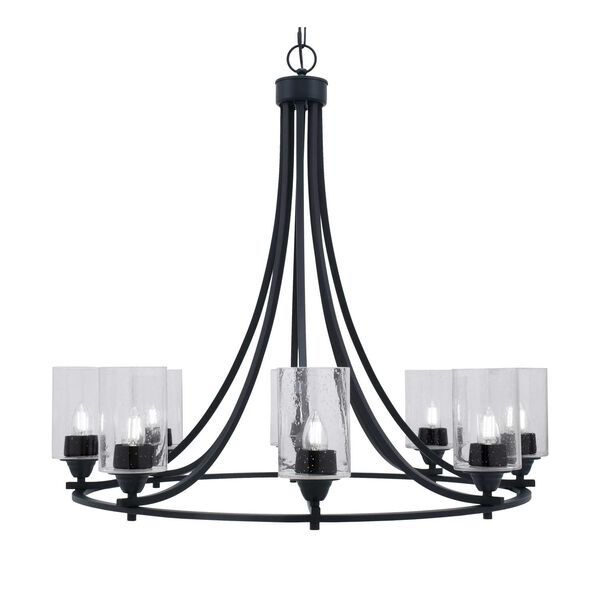 Paramount Matte Black Eight-Light Chandelier with Clear Cylinder Bubble Glass, image 1