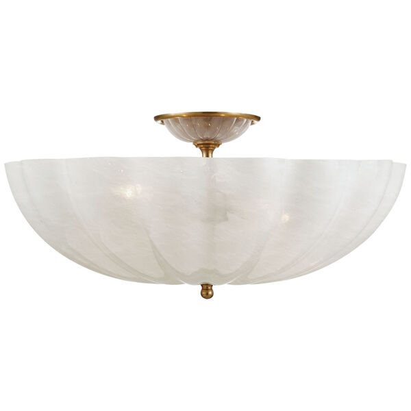 Rosehill Large Semi-Flush Mount in Hand-Rubbed Antique Brass with White Strie Glass by AERIN, image 1