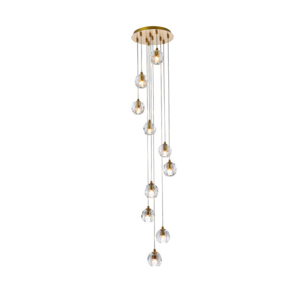 Eren Gold 10-Light Pendant with Royal Cut Clear Crystal, image 1