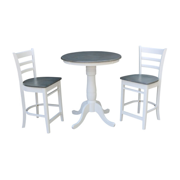 Emily White and Heather Gray 30-Inch Round Pedestal Gathering Height Table With Counter Height Stools, Three-Piece, image 1