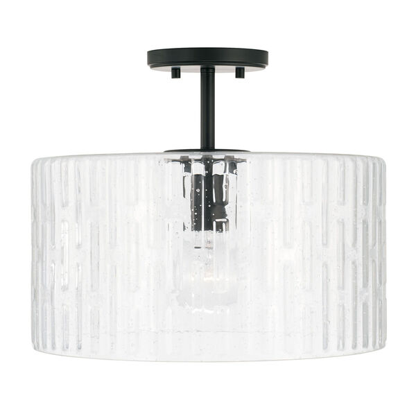 Emerson Matte Black One-Light Dual Semi-Flush with Embossed Seeded Glass, image 1