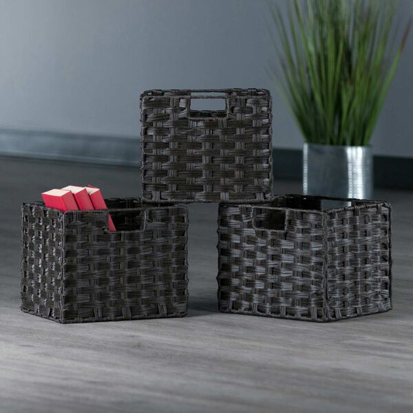 Melanie Chocolate Foldable Woven Fiber Basket, Set of 3, image 2