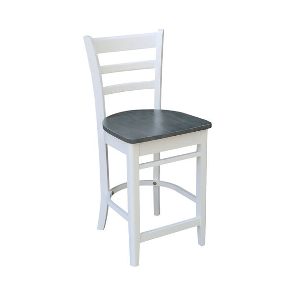 White and Heather Gray 36-Inch Round Extension Dining Table with Two Counter Stool, Three-Piece, image 4