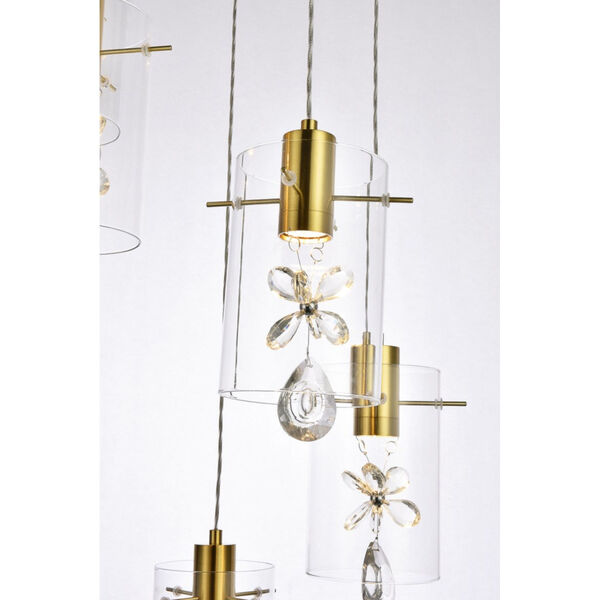 Hana Gold 19-Inch Five-Light LED Pendant with Royal Cut Clear Crystal, image 4