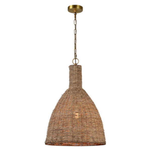Iris Natural Wicker and Gold One-Light Pendant, image 1