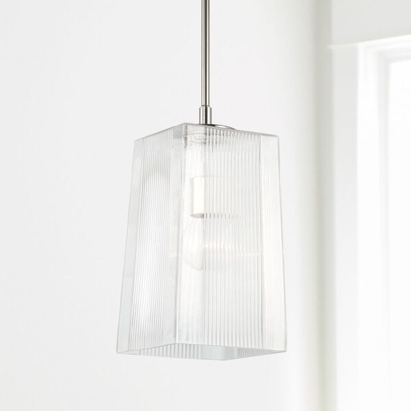 Lexi Polished Nickel One-Light Tapered Rectangular Pendant with Clear Fluted Glass, image 3
