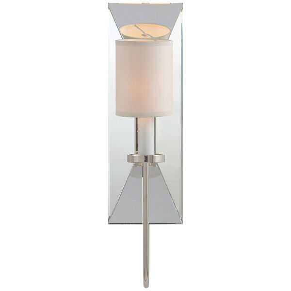 Cotswold Narrow Mirrored Sconce in Polished Nickel with Natural Paper Shade by Chapman and Myers, image 1