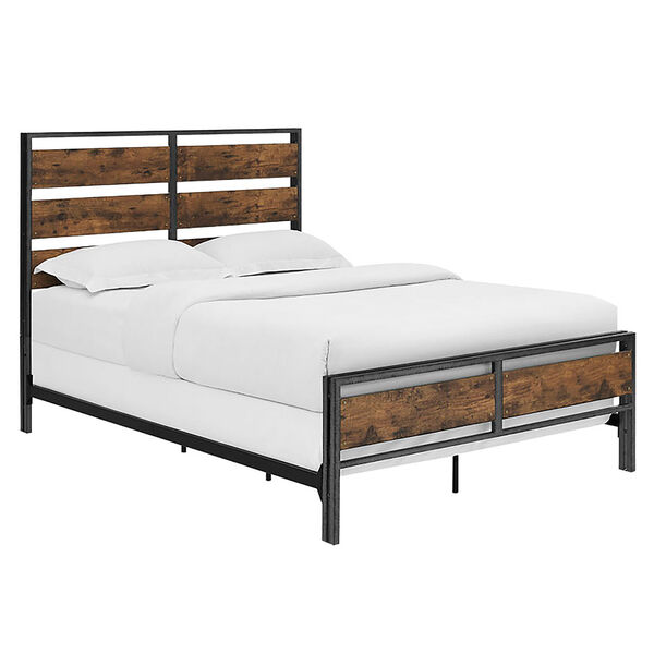 Queen Size Metal and Wood Plank Bed - Brown, image 2