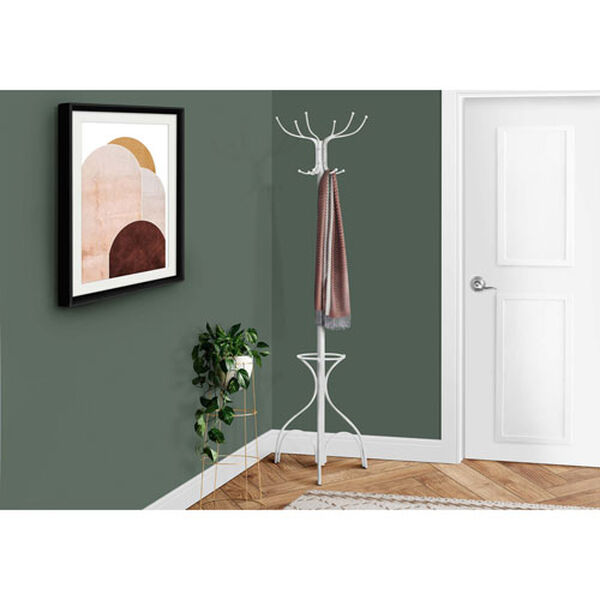 Coat Rack - 70H / White Metal with an Umbrella Holder, image 1