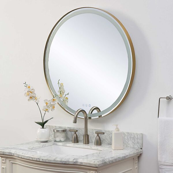 Crofton Brushed Brass Round Wall Mirror, image 4