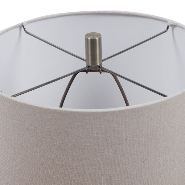 Lagos Brown and Light Brushed Brass One-Light Table Lamp with Round Drum Hardback Shade, image 5