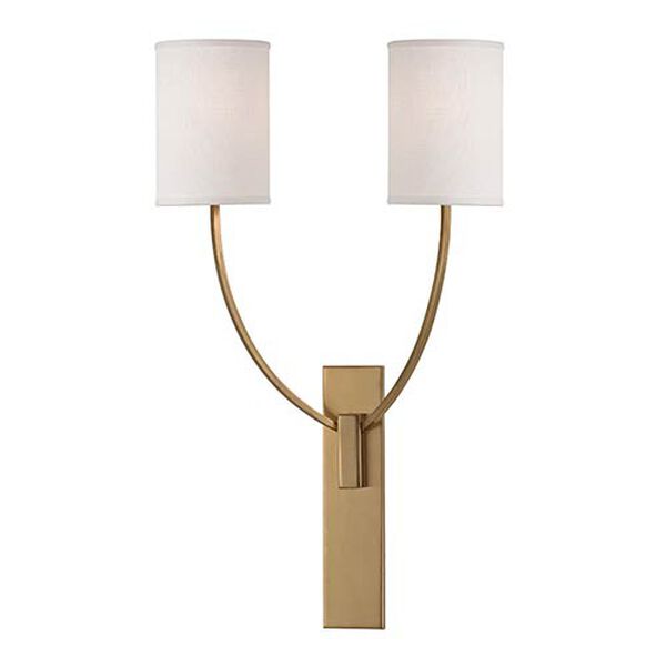 Myles Aged Brass Two-Light Wall Sconce with Linen Shade, image 1