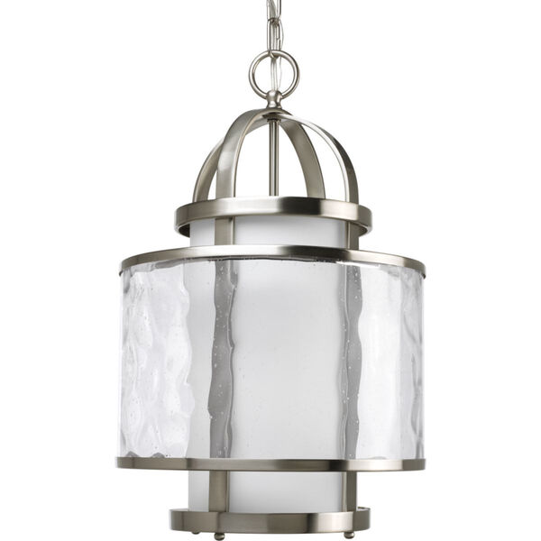 Bay Court Brushed Nickel One-Light Lantern Pendant with Distressed Clear and Etched Opal Glass Cylinder, image 1