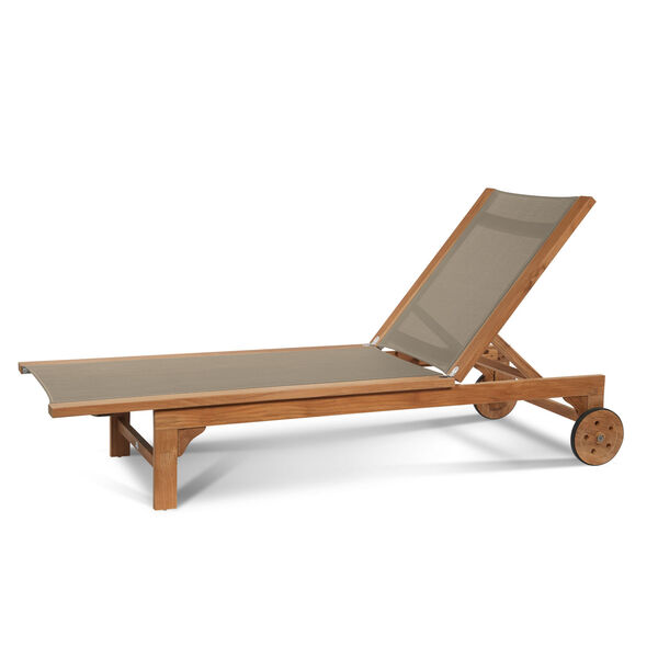 Montauk Natural Teak Outdoor Reclining Sunlounger with Cushion and Wheels, image 2