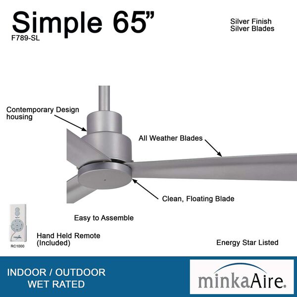 Simple Silver 65-Inch Outdoor Ceiling Fan, image 4