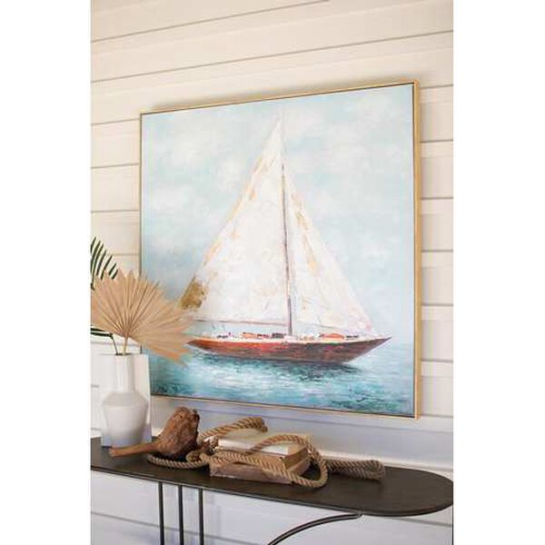 Transparent Framed Sailboat Oil Painting, image 2