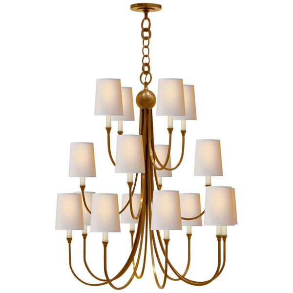 Reed Extra Large Chandelier in Hand-Rubbed Antique Brass with Natural Paper Shades by Thomas O'Brien, image 1