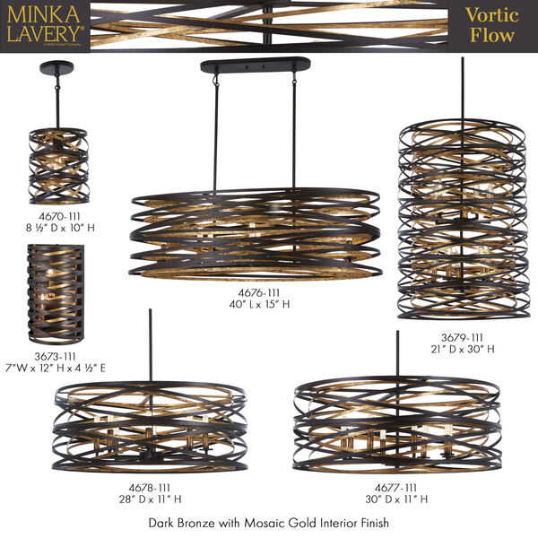 Vortic Flow Dark Bronze with Mosaic Gold Six-Light Pendant, image 4