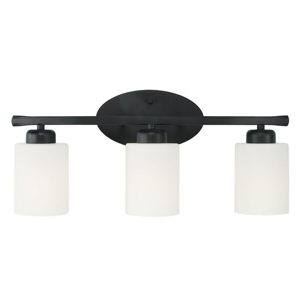 HomePlace Dixon Matte Black Three-Light Bath Vanity with Soft White Glass Shades, image 2