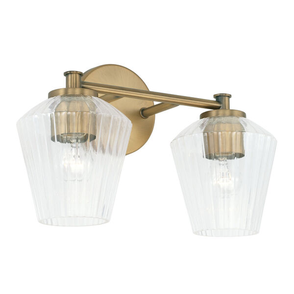 Beau Aged Brass Two-Light Bath Vanity with Clear Fluted Glass Shades, image 1