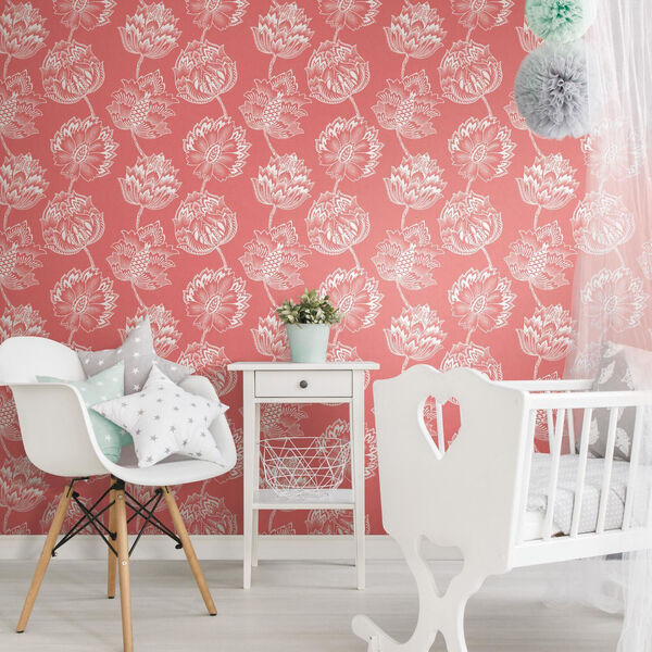 Batik Jacobean Pink And White Peel And Stick Wallpaper, image 5