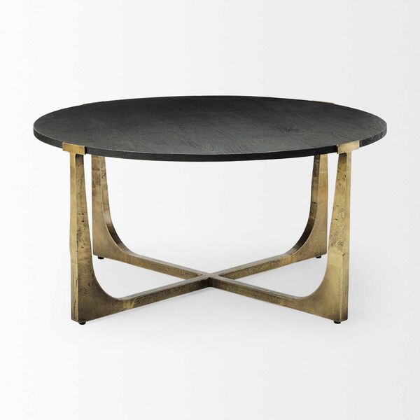 Atticus Black Wood and Antiqued Gold Metal Coffee Table, image 2