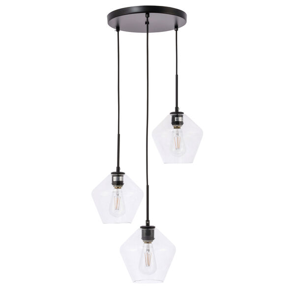 Gene Black 18-Inch Three-Light Pendant with Clear Glass, image 3