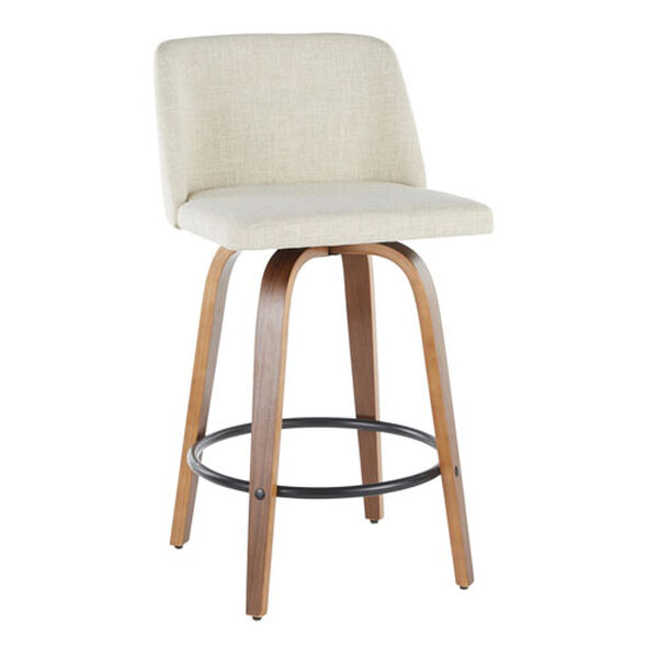 Toriano Walnut, Cream and Black Counter Stool with Round Footrest, Set of 2, image 1
