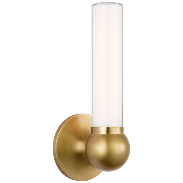 Jeffery Small Bath Sconce in Hand-Rubbed Antique Brass with White Glass by Thomas O'Brien, image 1
