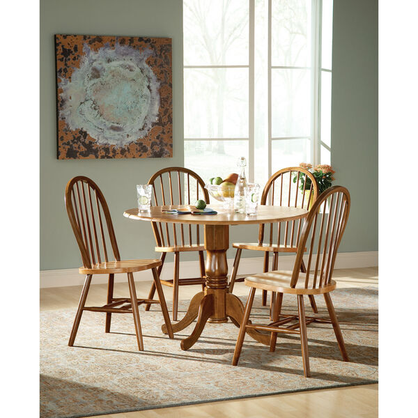 Dining Essentials Cinnamon and Espresso 42 Inch Dual Drop Leaf Dining Table with Four Windsor Chairs, image 1