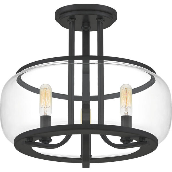 Pruitt Matte Black 14-Inch Three-Light Semi-Flush Mount with Clear Glass, image 5