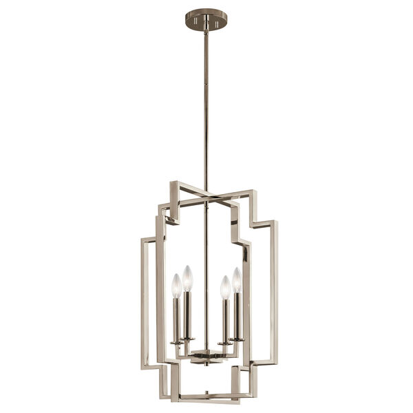 Downtown Deco Polished Nickel 18-Inch Four-Light Large Foyer Pendant, image 1
