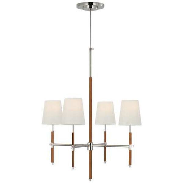 Bryant Polished Nickel and Natural Four-Light Small Wrapped Chandelier with Linen Shades by Thomas O'Brien, image 1