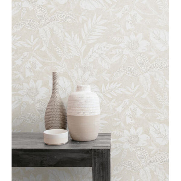 Boho Rhapsody Sand Dune and Brushed Taupe Rainforest Leaves Unpasted Wallpaper, image 1
