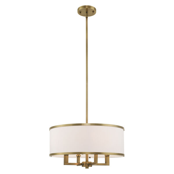 Park Ridge Antique Brass 18-Inch Four-Light Pendant Chandelier with Hand Crafted Off-White Hardback Shade, image 3