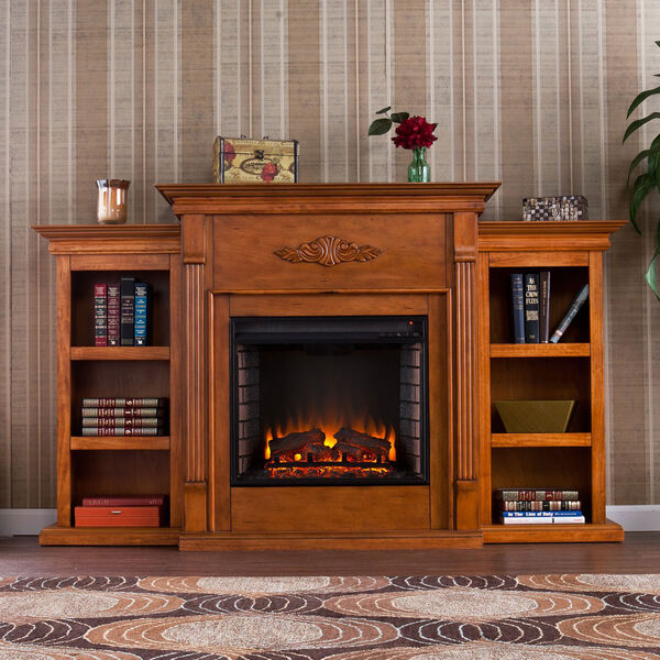 Tennyson Pine Electric Fireplace with Bookcases, image 1
