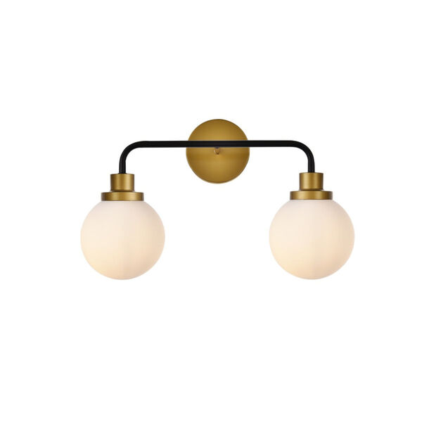 Hanson Black and Brass and Frosted Shade Two-Light Bath Vanity, image 1