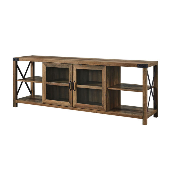 Barnwood X Frame TV Stand with Glass Door, image 4