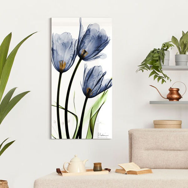 Blue Tulips 48-Inch Frameless Free Floating Tempered Glass Graphic Wall Art, image 1