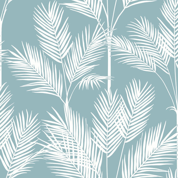 Waters Edge Blue King Palm Silhouette Pre Pasted Wallpaper, image 2