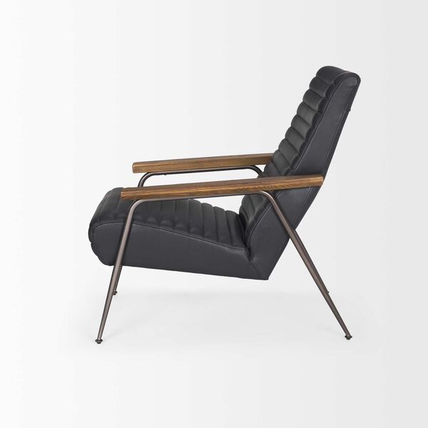 Grosjean Black Leather With Black Metal Frame Accent Chair, image 4