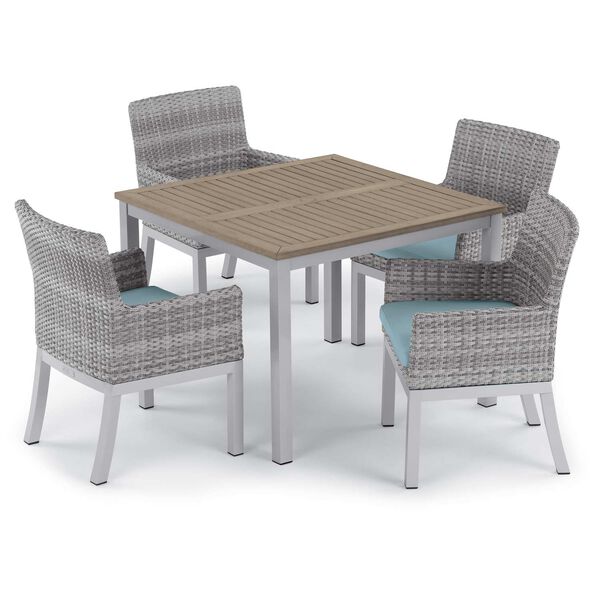 Travira and Argento Ice Blue Five-Piece Outdoor Dining Table and Armchair Set, image 1