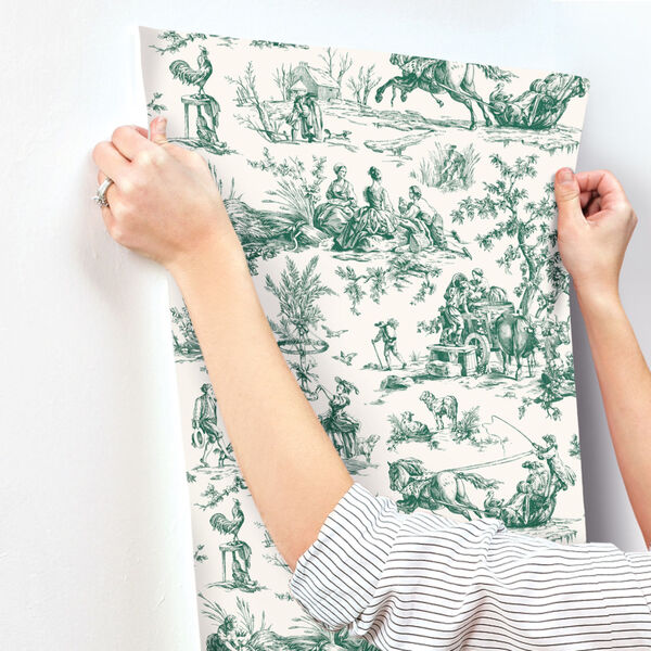 Grandmillennial Dark Green Seasons Toile Pre Pasted Wallpaper - SAMPLE SWATCH ONLY, image 3