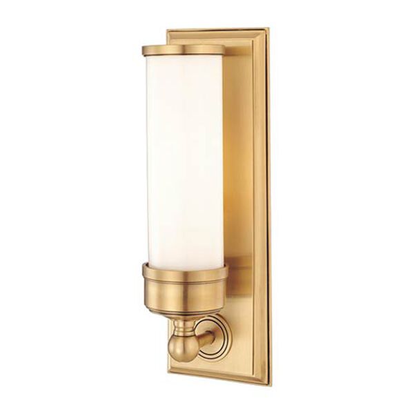 Everett Aged Brass One-Light Sconce with Opal Glossy Glass, image 1