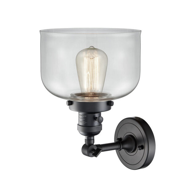 Franklin Restoration Matte Black Eight-Inch One-Light Wall Sconce with Clear Large Bell Shade, image 2