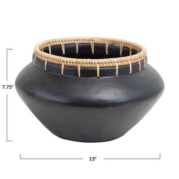 Black Handmade Terra-Cotta 13-Inch Vase, image 5